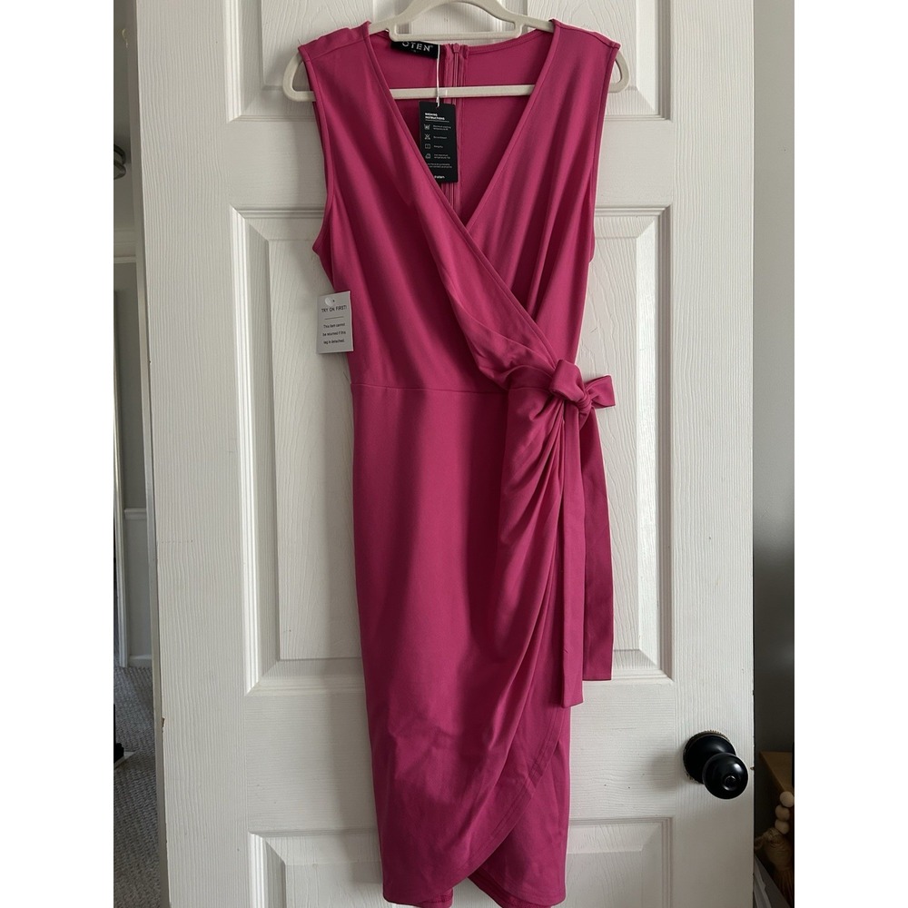 Oten Womens Pink‎ Dress Wrap Sleeveless Deep V-Neck Cocktail Party  NWT Size XL
